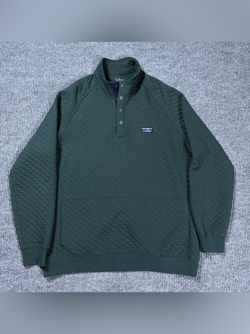 LL Bean Mens XL Tall Green Quilted Snap Mock Neck Pullover Sweatshirt 510047